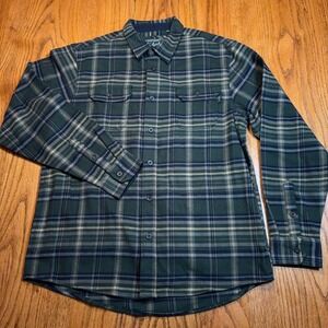 Woolrich Shirt Mens Large Plaid Heavy Flannel Shacket Pockets Outdoor Green Blue